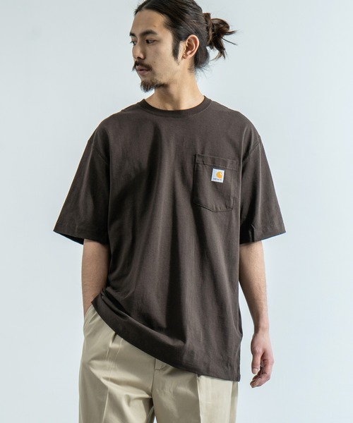 Carhartt（カーハート）の「CARHARTT カーハート Oxford Sports Shirt ルーズシルエット ビッグ ポケットTEE K87（Tシャツ/カットソー・メンズ・ダークブラウン/ベージュ/ダークオリーブ/ヘザーグレー/ワイン/ホワイト/ネイビー/ブルー/ウッド/チャコール/コバルトブルー/ブラック/グリーン/グリーン系/グレイッシュブルー・XL/L/M）」の5枚目の写真
