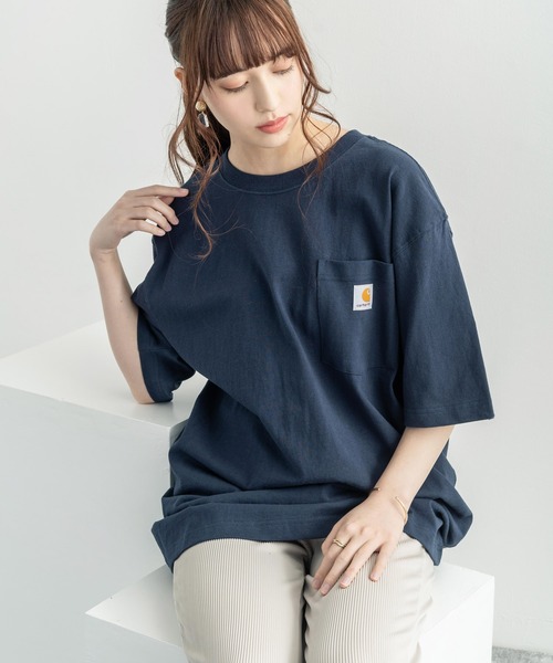 Carhartt（カーハート）の「CARHARTT カーハート Oxford Sports Shirt ルーズシルエット ビッグ ポケットTEE K87（Tシャツ/カットソー・メンズ・ダークブラウン/ベージュ/ダークオリーブ/ヘザーグレー/ワイン/ホワイト/ネイビー/ブルー/ウッド/チャコール/コバルトブルー/ブラック/グリーン/グリーン系/グレイッシュブルー・XL/L/M）」の11枚目の写真