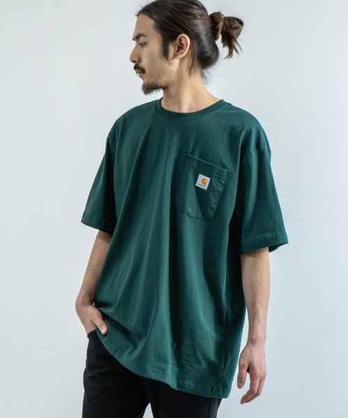 Carhartt（カーハート）の「CARHARTT カーハート Oxford Sports Shirt ルーズシルエット ビッグ ポケットTEE K87（Tシャツ/カットソー・メンズ・ダークブラウン/ベージュ/ダークオリーブ/ヘザーグレー/ワイン/ホワイト/ネイビー/ブルー/ウッド/チャコール/コバルトブルー/ブラック/グリーン/グリーン系/グレイッシュブルー・XL/L/M）」の9枚目の写真