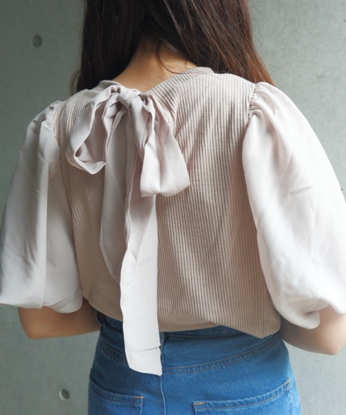 FUN.TRINITY（ファン トリニティー）の「パフスリーブトップス（Tシャツ/カットソー・レディース・ブラック/ベージュ/オフホワイト/ピンク・FREE）」の4枚目の写真