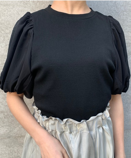 FUN.TRINITY（ファン トリニティー）の「パフスリーブトップス（Tシャツ/カットソー・レディース・ブラック/ベージュ/オフホワイト/ピンク・FREE）」の3枚目の写真