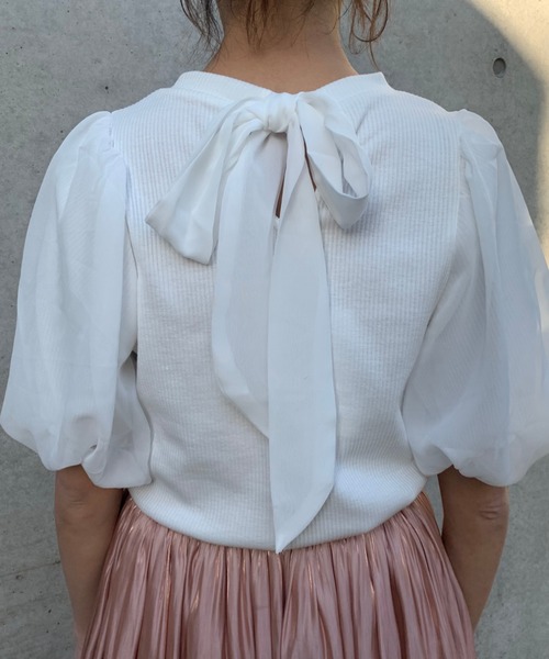 FUN.TRINITY（ファン トリニティー）の「パフスリーブトップス（Tシャツ/カットソー・レディース・ブラック/ベージュ/オフホワイト/ピンク・FREE）」の6枚目の写真