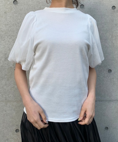 FUN.TRINITY（ファン トリニティー）の「パフスリーブトップス（Tシャツ/カットソー・レディース・ブラック/ベージュ/オフホワイト/ピンク・FREE）」の5枚目の写真