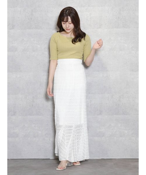 dazzlin（ダズリン）の「ボートネックイレリブハーフスリーブニットトップス（ニット/セーター・レディース・オフホワイト/ピンク/グリーン/ブラウン・FREE）」の10枚目の写真