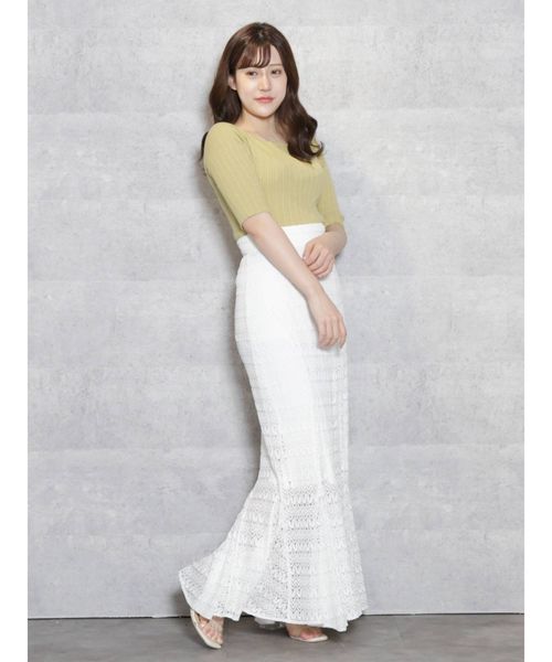 dazzlin（ダズリン）の「ボートネックイレリブハーフスリーブニットトップス（ニット/セーター・レディース・オフホワイト/ピンク/グリーン/ブラウン・FREE）」の11枚目の写真