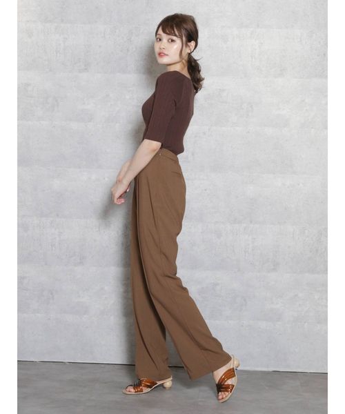 dazzlin（ダズリン）の「ボートネックイレリブハーフスリーブニットトップス（ニット/セーター・レディース・オフホワイト/ピンク/グリーン/ブラウン・FREE）」の13枚目の写真