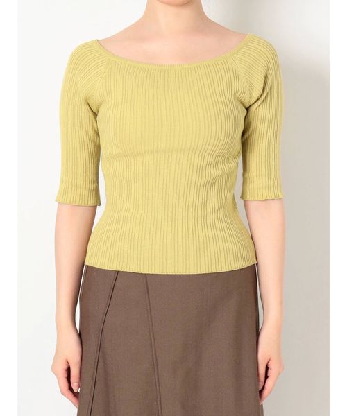 dazzlin（ダズリン）の「ボートネックイレリブハーフスリーブニットトップス（ニット/セーター・レディース・オフホワイト/ピンク/グリーン/ブラウン・FREE）」の15枚目の写真