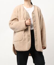 coca（coca） | パイピング配色ノーカラーボアコート(ノーカラーコート)