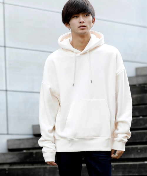 Beno（ビーノ）の「ボリューム裏起毛 ビッグシルエット ラウンジ プルオーバー フーディー パーカー（パーカー・メンズ・ブラック/グレー/ダークグレー/ボルドー/サンドベージュ/ダークブラウン/オリーブ/インディゴブルー/ネイビー/ダークグリーン/オフホワイト/グレイッシュベージュ・XL/L/M）」の2枚目の写真