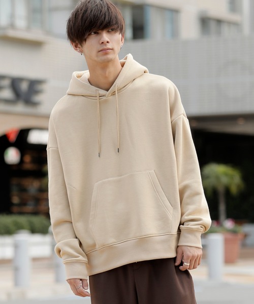 Beno（ビーノ）の「ボリューム裏起毛 ビッグシルエット ラウンジ プルオーバー フーディー パーカー（パーカー・メンズ・ブラック/グレー/ダークグレー/ボルドー/サンドベージュ/ダークブラウン/オリーブ/インディゴブルー/ネイビー/ダークグリーン/オフホワイト/グレイッシュベージュ・XL/L/M）」の6枚目の写真