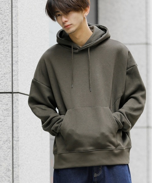 Beno（ビーノ）の「ボリューム裏起毛 ビッグシルエット ラウンジ プルオーバー フーディー パーカー（パーカー・メンズ・ブラック/グレー/ダークグレー/ボルドー/サンドベージュ/ダークブラウン/オリーブ/インディゴブルー/ネイビー/ダークグリーン/オフホワイト/グレイッシュベージュ・XL/L/M）」の8枚目の写真