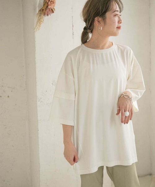 ITEMS URBANRESEARCH(アイテムズ アーバンリサーチ)の「フェイクレイヤードTシャツ(Tシャツ/カットソー・レディース・グリーン系その他/ベージュ/オフホワイト・FREE)」の8枚目の写真