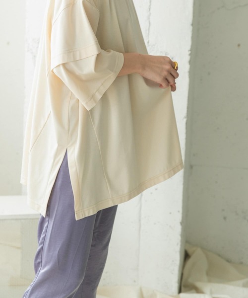 ITEMS URBANRESEARCH(アイテムズ アーバンリサーチ)の「フェイクレイヤードTシャツ(Tシャツ/カットソー・レディース・グリーン系その他/ベージュ/オフホワイト・FREE)」の18枚目の写真