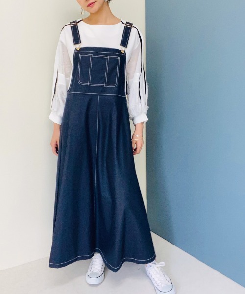 TEVALT(ヴァレット)の「綿麻 サロペワンピース(サロペット/オーバーオール・レディース・ホワイト/ネイビー/カーキ・38)」の3枚目の写真