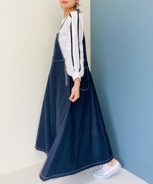 TEVALT(ヴァレット)の「綿麻 サロペワンピース(サロペット/オーバーオール・レディース・ホワイト/ネイビー/カーキ・38)」の4枚目の写真