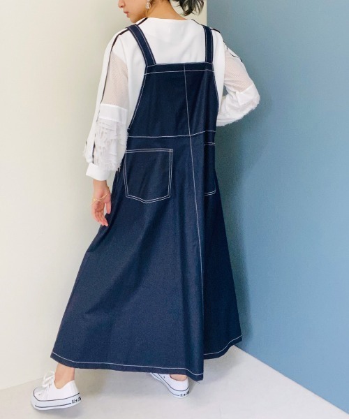 TEVALT(ヴァレット)の「綿麻 サロペワンピース(サロペット/オーバーオール・レディース・ホワイト/ネイビー/カーキ・38)」の5枚目の写真