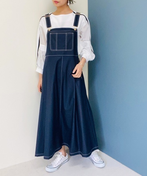 TEVALT(ヴァレット)の「綿麻 サロペワンピース(サロペット/オーバーオール・レディース・ホワイト/ネイビー/カーキ・38)」の7枚目の写真