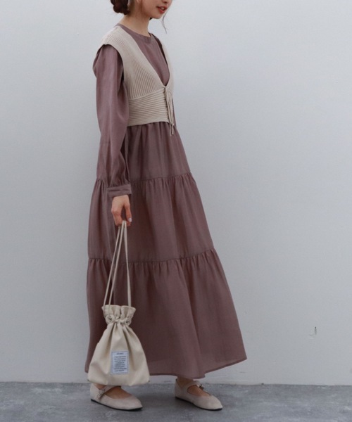 archives(アルシーヴ)の「【WEB限定】5wayレースアップビスチェ+シアーティアードワンピース(ワンピース・レディース・モカ/ベージュ/ミント/ラベンダー・MEDIUM)」の11枚目の写真