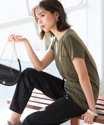 裾ギャザー美ラインクルーネックＴシャツ