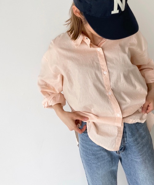 CANAL JEAN（キャナルジーン）の「via j(ヴィアジェイ) カラーストライプシャツ（シャツ/ブラウス・レディース・イエロー/ブルー/ミント/オレンジ・ONE SIZE）」の10枚目の写真