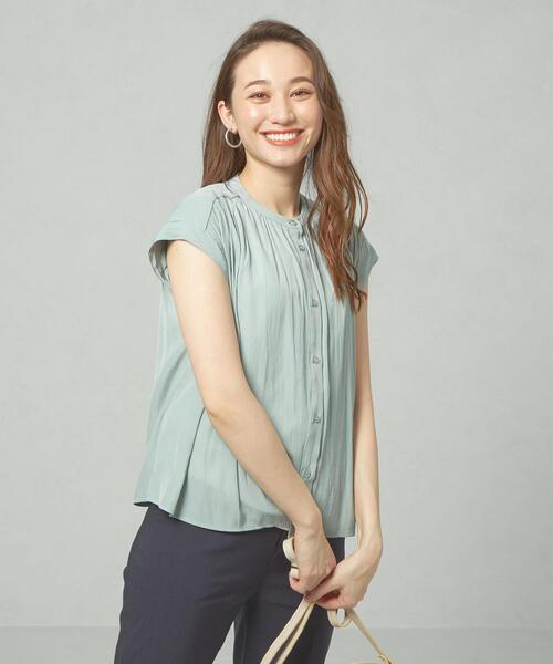 closet story（クローゼットストーリー）の「＜closet story＞◎Pサテン ギャザー フレンチスリーブ ブラウス（シャツ/ブラウス・レディース・ホワイト/シャーベット/ライム/ライトブルー・FREE）」の4枚目の写真