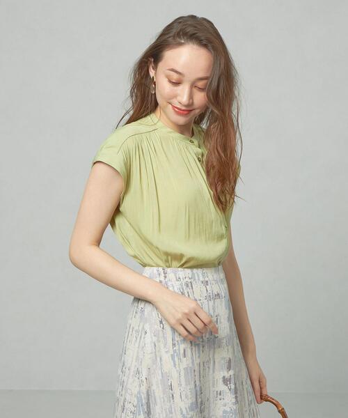 closet story（クローゼットストーリー）の「＜closet story＞◎Pサテン ギャザー フレンチスリーブ ブラウス（シャツ/ブラウス・レディース・ホワイト/シャーベット/ライム/ライトブルー・FREE）」の19枚目の写真