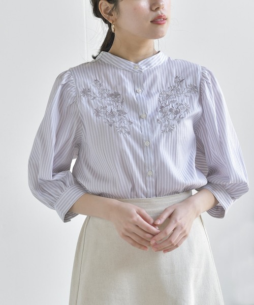 rps（アールピーエス）の「スタンドカラー刺繍７分袖ブラウス（シャツ/ブラウス・レディース・ミント/ネイビー/ブラック/ラベンダー・M）」の4枚目の写真