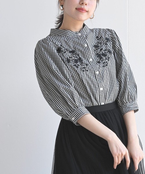 rps（アールピーエス）の「スタンドカラー刺繍７分袖ブラウス（シャツ/ブラウス・レディース・ミント/ネイビー/ブラック/ラベンダー・M）」の6枚目の写真