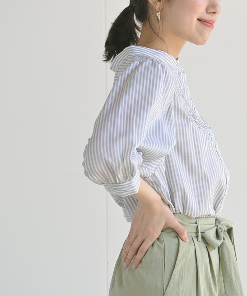 rps（アールピーエス）の「スタンドカラー刺繍７分袖ブラウス（シャツ/ブラウス・レディース・ミント/ネイビー/ブラック/ラベンダー・M）」の7枚目の写真