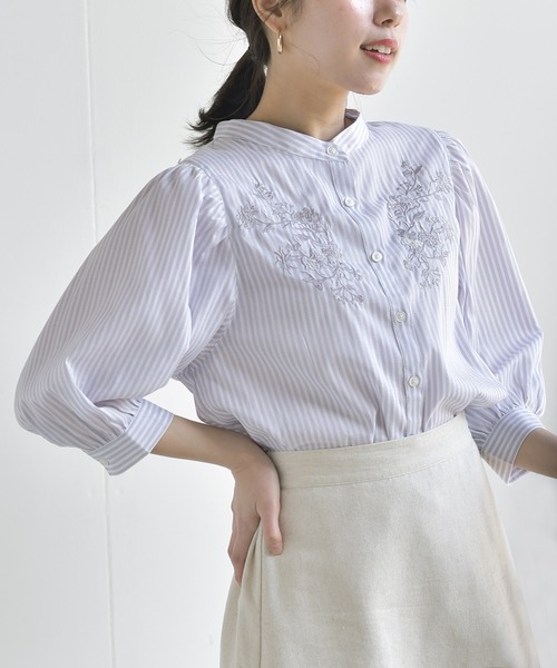 rps（アールピーエス）の「スタンドカラー刺繍７分袖ブラウス（シャツ/ブラウス・レディース・ミント/ネイビー/ブラック/ラベンダー・M）」の12枚目の写真