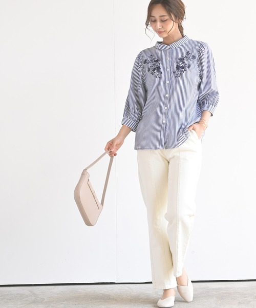 rps（アールピーエス）の「スタンドカラー刺繍７分袖ブラウス（シャツ/ブラウス・レディース・ミント/ネイビー/ブラック/ラベンダー・M）」の21枚目の写真