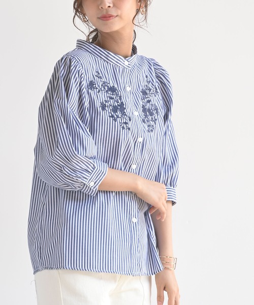 rps（アールピーエス）の「スタンドカラー刺繍７分袖ブラウス（シャツ/ブラウス・レディース・ミント/ネイビー/ブラック/ラベンダー・M）」の9枚目の写真