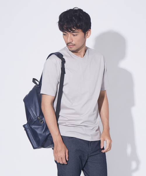 ABAHOUSE GRAY（アバハウスグレイ）の「【展開店舗限定】シルケット天竺 Vネック 半袖Tシャツ（Tシャツ/カットソー・メンズ・ブラック/ダークグリーン/ネイビー/ブラウン/ブルー/グレイッシュベージュ/ホワイト・46/48/50）」の5枚目の写真