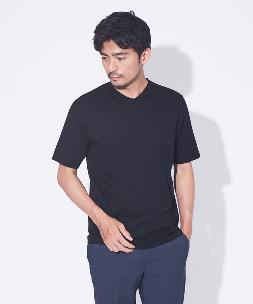 ABAHOUSE GRAY（アバハウスグレイ）の「【展開店舗限定】シルケット天竺 Vネック 半袖Tシャツ（Tシャツ/カットソー・メンズ・ブラック/ダークグリーン/ネイビー/ブラウン/ブルー/グレイッシュベージュ/ホワイト・46/48/50）」の3枚目の写真