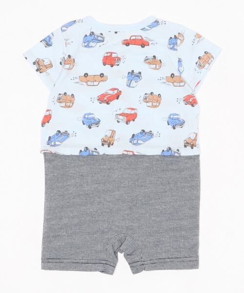 Love&Peace&Money（ラブアンドピースアンドマネー）の「classic carsプリント半袖ショートオール（ロンパース・キッズ・サックスブルー/キナリ・80ｃｍ/70cm）」の3枚目の写真