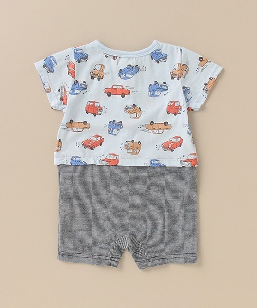 Love&Peace&Money（ラブアンドピースアンドマネー）の「classic carsプリント半袖ショートオール（ロンパース・キッズ・サックスブルー/キナリ・80ｃｍ/70cm）」の5枚目の写真