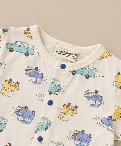 Love&Peace&Money（ラブアンドピースアンドマネー）の「classic carsプリント半袖ショートオール（ロンパース・キッズ・サックスブルー/キナリ・80ｃｍ/70cm）」の7枚目の写真