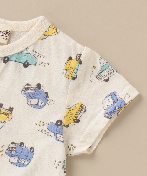 Love&Peace&Money（ラブアンドピースアンドマネー）の「classic carsプリント半袖ショートオール（ロンパース・キッズ・サックスブルー/キナリ・80ｃｍ/70cm）」の8枚目の写真