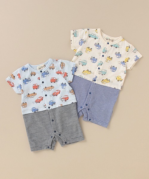 Love&Peace&Money（ラブアンドピースアンドマネー）の「classic carsプリント半袖ショートオール（ロンパース・キッズ・サックスブルー/キナリ・80ｃｍ/70cm）」の11枚目の写真