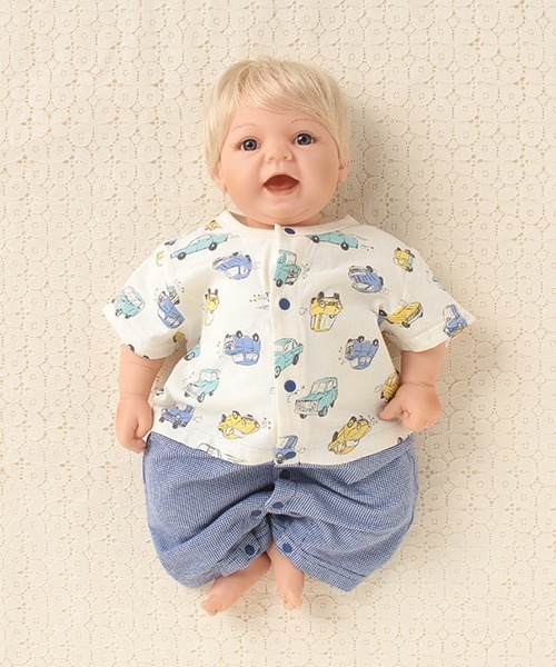 Love&Peace&Money（ラブアンドピースアンドマネー）の「classic carsプリント半袖ショートオール（ロンパース・キッズ・サックスブルー/キナリ・80ｃｍ/70cm）」の12枚目の写真