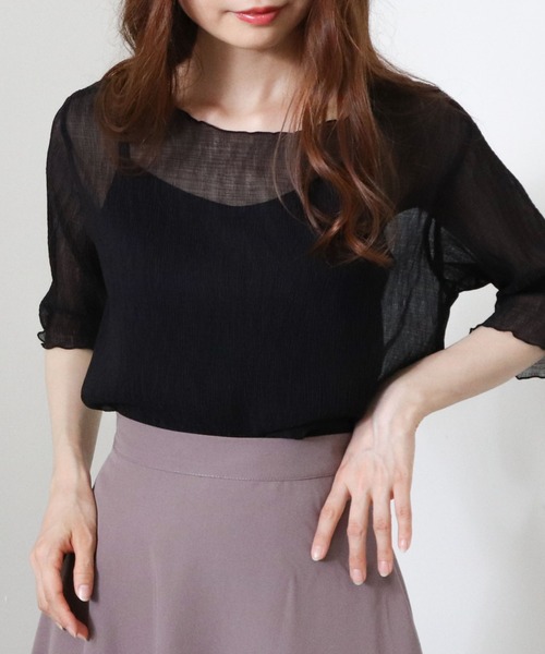 archives（アルシーヴ）の「シアー楊柳半袖プルオーバー（Tシャツ/カットソー・レディース・ピンクベージュ/ブルー/アイボリー/ミント/モカ/ブラック/レッド系その他/グレイッシュベージュ・MEDIUM）」の3枚目の写真