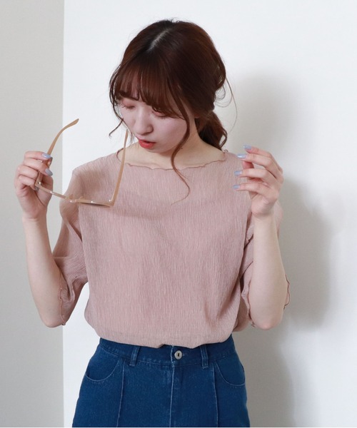 archives（アルシーヴ）の「シアー楊柳半袖プルオーバー（Tシャツ/カットソー・レディース・ピンクベージュ/ブルー/アイボリー/ミント/モカ/ブラック/レッド系その他/グレイッシュベージュ・MEDIUM）」の16枚目の写真