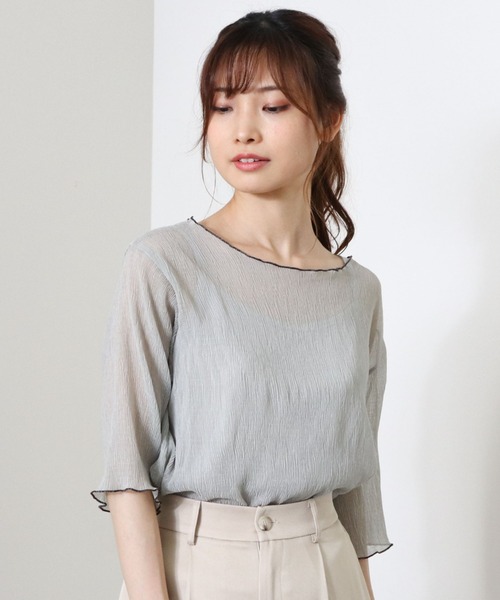 archives（アルシーヴ）の「シアー楊柳半袖プルオーバー（Tシャツ/カットソー・レディース・ピンクベージュ/ブルー/アイボリー/ミント/モカ/ブラック/レッド系その他/グレイッシュベージュ・MEDIUM）」の21枚目の写真