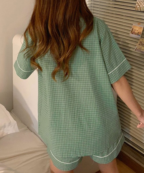 DAY CLOSET（デイ クローゼット）の「レディース レトロチェック柄半袖パジャマルームウェア 上下2点セット（ルームウェア/パジャマ・レディース・グリーン/イエロー/レッド/パープル/ブラウン・M/L）」の16枚目の写真