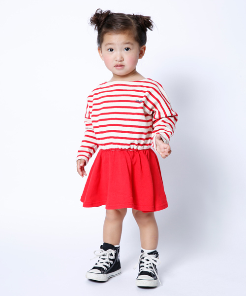 X-girl Stages（エックスガールステージス）の「STRIPED L/S DRESS (2T・3T)（ワンピース・キッズ・アッシュ/レッド/ネイビー・2T/3T）」の3枚目の写真