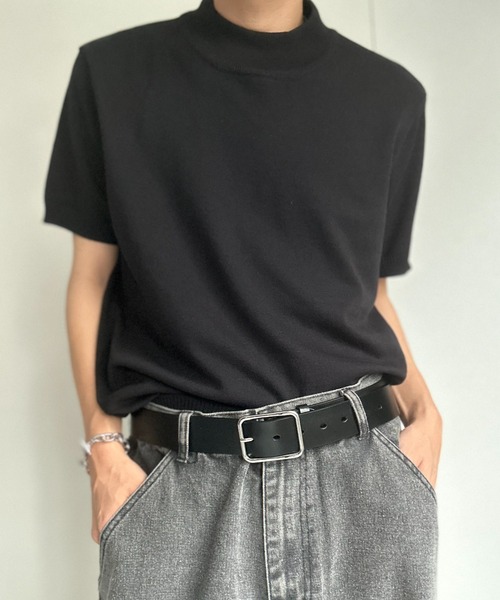 CREARE -LINO-(クレアーレリノ)の「モックネックベーシックニットプルオーバー/半袖ニット(Tシャツ/カットソー・メンズ・ホワイト/チャコールグレー/ブラック/サックスブルー/モカ/グレー/ブラウン/ベージュ/ブラック系その他・MEDIUM/LARGE/L/M)」の1枚目の写真