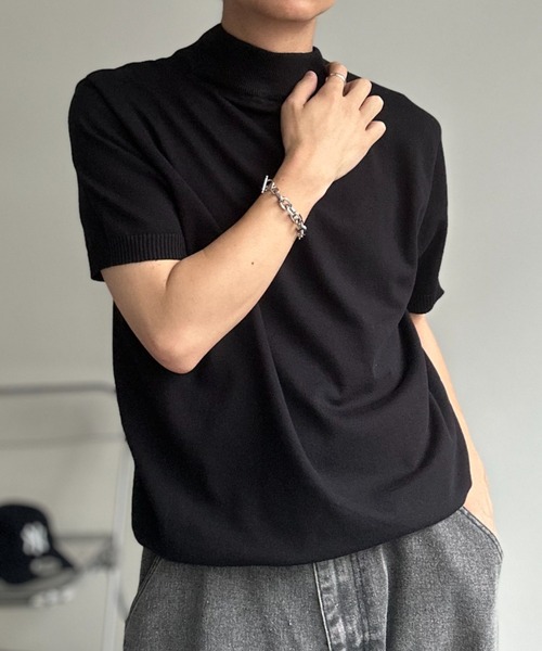 CREARE -LINO-(クレアーレリノ)の「モックネックベーシックニットプルオーバー/半袖ニット(Tシャツ/カットソー・メンズ・ホワイト/チャコールグレー/ブラック/サックスブルー/モカ/グレー/ブラウン/ベージュ/ブラック系その他・MEDIUM/LARGE/L/M)」の16枚目の写真