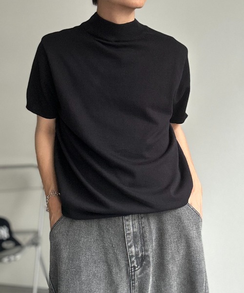 CREARE -LINO-(クレアーレリノ)の「モックネックベーシックニットプルオーバー/半袖ニット(Tシャツ/カットソー・メンズ・ホワイト/チャコールグレー/ブラック/サックスブルー/モカ/グレー/ブラウン/ベージュ/ブラック系その他・MEDIUM/LARGE/L/M)」の18枚目の写真