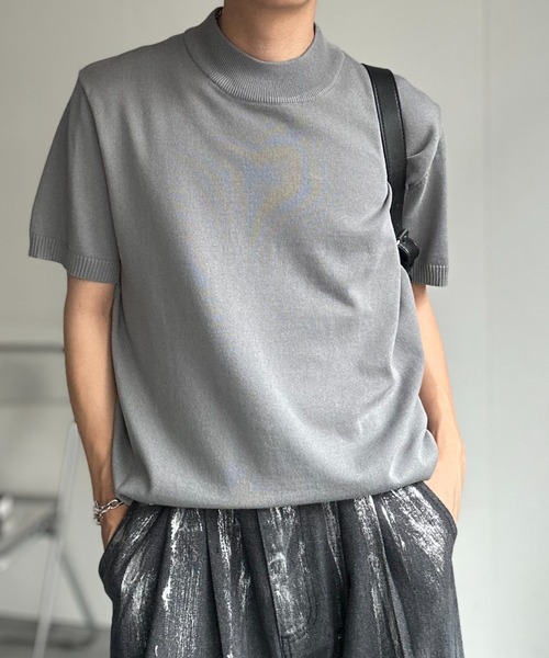 CREARE -LINO-(クレアーレリノ)の「モックネックベーシックニットプルオーバー/半袖ニット(Tシャツ/カットソー・メンズ・ホワイト/チャコールグレー/ブラック/サックスブルー/モカ/グレー/ブラウン/ベージュ/ブラック系その他・MEDIUM/LARGE/L/M)」の20枚目の写真