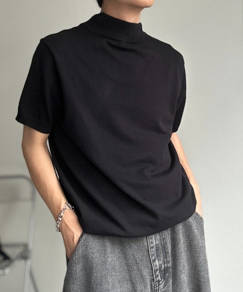 CREARE -LINO-(クレアーレリノ)の「モックネックベーシックニットプルオーバー/半袖ニット(Tシャツ/カットソー・メンズ・ホワイト/チャコールグレー/ブラック/サックスブルー/モカ/グレー/ブラウン/ベージュ/ブラック系その他・MEDIUM/LARGE/L/M)」の10枚目の写真